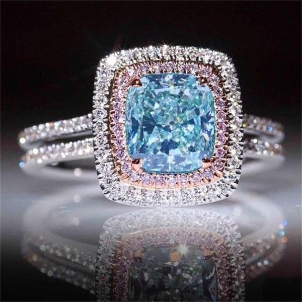 

wedding rings 925 sterling silver zircona pink blue color engagement ring for women female ladies finger brand jewelry r4994, Slivery;golden