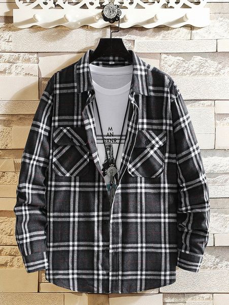 

men tartan flap pocket shirt without tee l8rq#, White;black