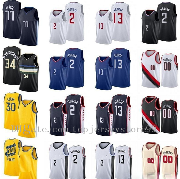 

2021 mens carmelo 00 anthony stephen 2 leonard paul 13 george giannis 34 antetokounmpo 77 doncic 30 curry high school basketball jerseys siz, Black;red