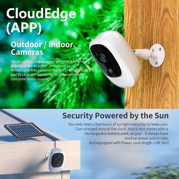 

cloudedge app solar panel rechargeable battery camera 1080p outdoor ip66 security 120 wide view cloud storage 2way audio ip cameras