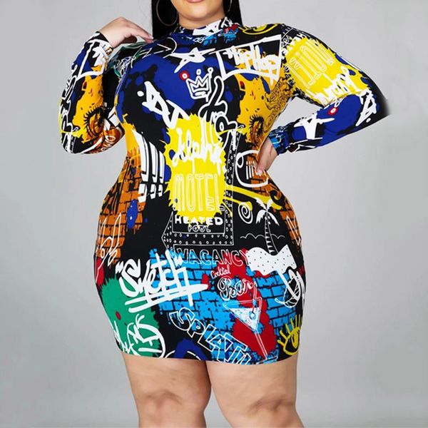 

casual dresses high street dress trendy hipster elastic designer s springtime the printing graffiti long sleeve, Black;gray