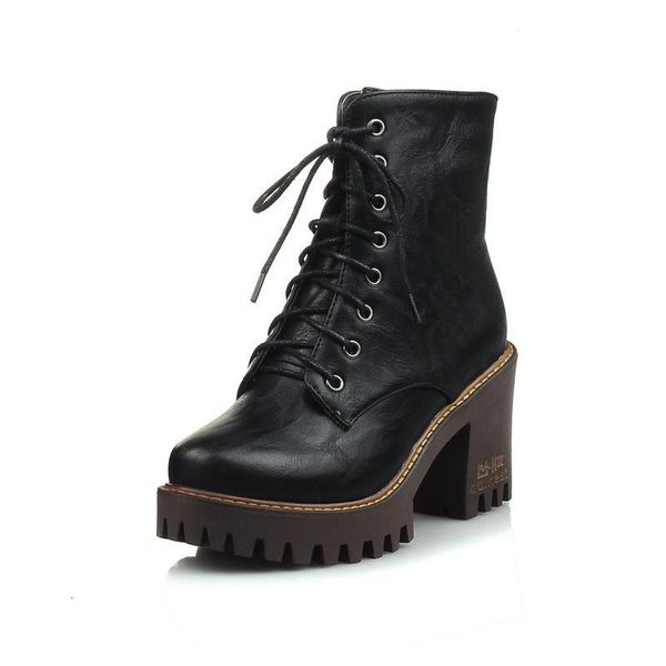 

boots lasyarrow platform thick high heel shoes round toe women ankle cross-tied female casual fashion j9671 w609, Black