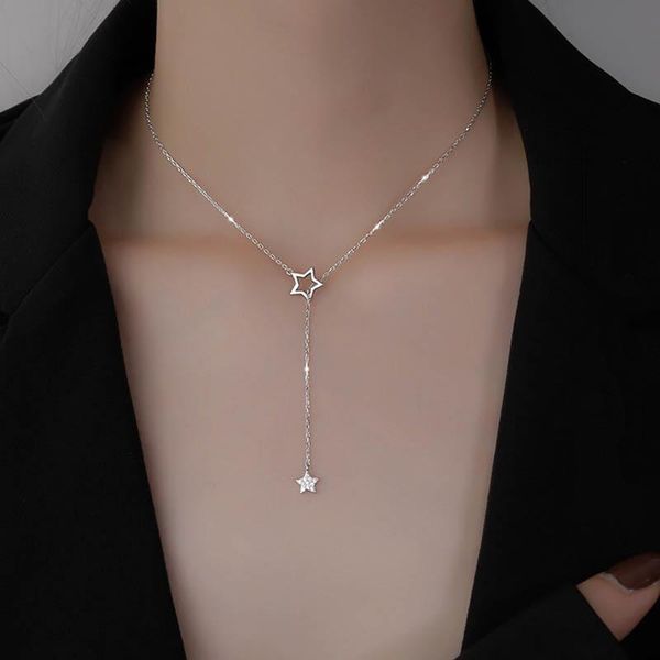 

chains 925 sterling silver lovely shiny star necklace pendant charming female wedding; party; birthday gift; dress jewelry