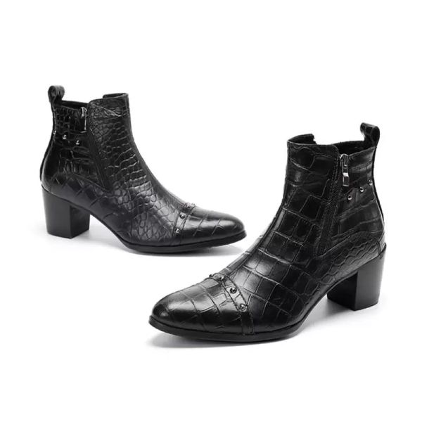 Winterspitze Herbst Herbst Herren Zehen echte Leder -Knöchel Männer High Heels Qualität Hochzeitskleiderschuhe Karrierestiefel Botas Bdd9