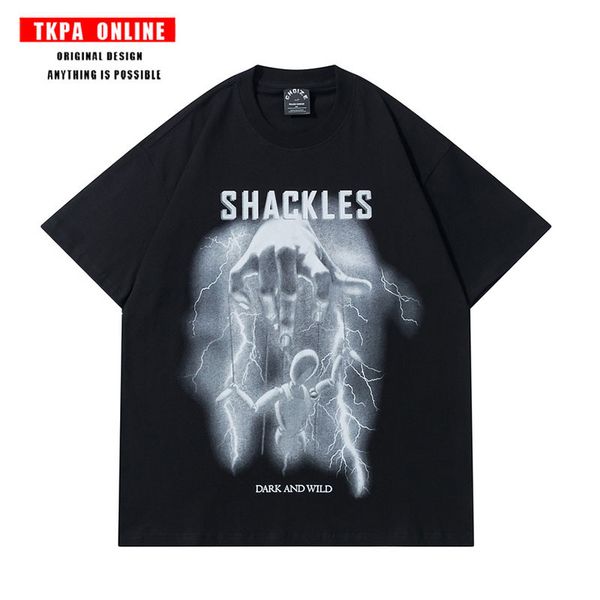 

tkpa dark mourning high street fashion brand personalized printing street loose size short sleeve t-shirt for men, White