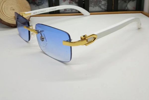 

classic wood rimless sunglasses glasses white blue lens france fashion vintage sun shades for men women eyewear with box, White;black