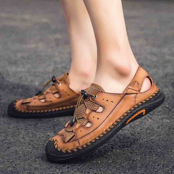 

slippers mens sandals summer genuine leather shoes casual gladiator for handmade sewing leisure beach men flats panx, Black