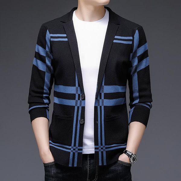 

men's suits & blazers fashion luxury casual slim designer plaid brand quality fit mens knitted blazer suite jacket elegant clothing 202, White;black