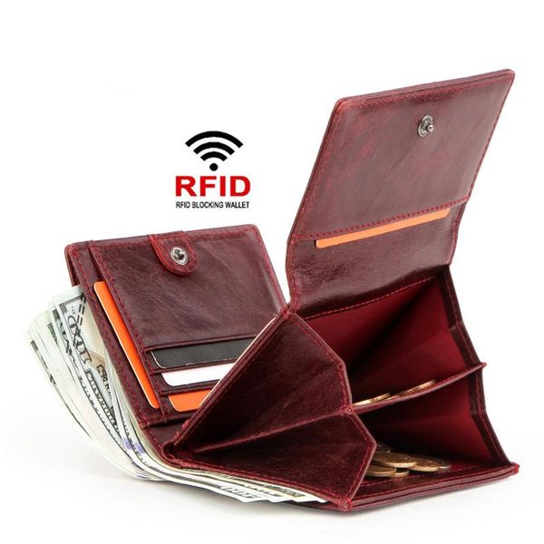 

wallets 100% genuine leather men wallet coin purse small mini card holder women holders clutch with cion bag, Red;black