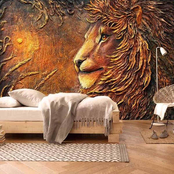 

wallpapers custom papel de parede 3d,embossed golden lion mural for the children room bedroom tv background wall paper