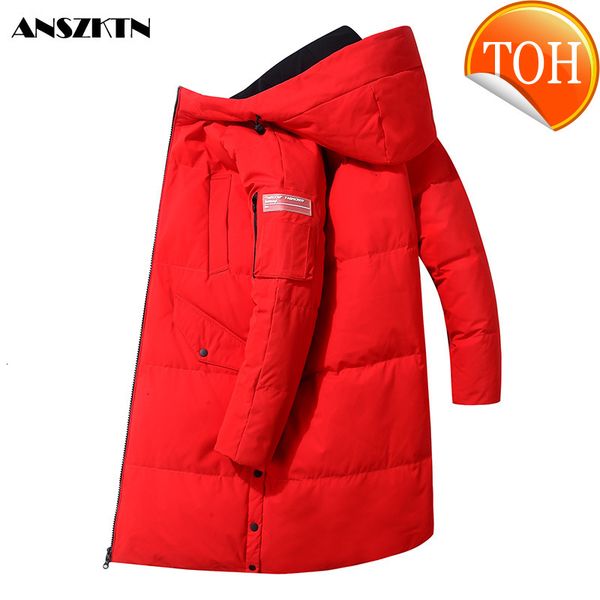 

down 2021 winter new arrivals jacket men business long thick coat fashion waterproof hoodedpuffer, Black