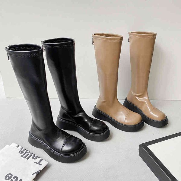 

boots 2022 winter fashion designer chelsea goth high-quality boots at knee-high snow wedges women's medium heels platform shoes 08lv, Black