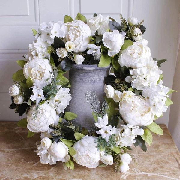 

artificial garlands front door wreaths white peony hanging wreath for home party indoor outdoor window wall decorative flowers &