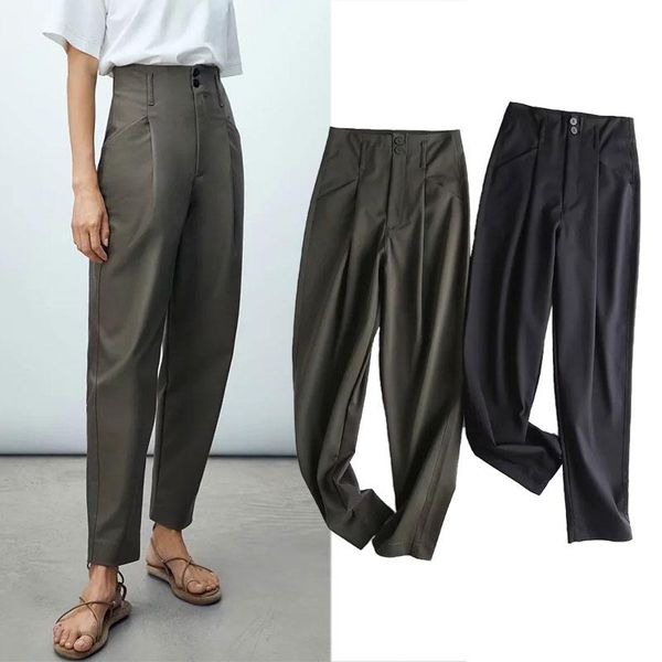 

women's pants & capris za 2021 autumn women england style office lady casual high waist pantalones mujer pantalon femme trousers street, Black;white