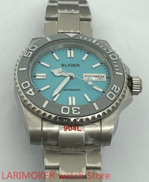 

wristwatches men's luxury sports and leisure waterproof watch mechanical clock cases sea blue dial gray bezel, Slivery;brown