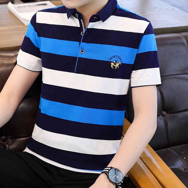 

men's polos summer polo shirts large size business casual slim embroidered short-sleeved striped cotton polo shirt male kptp, White;black