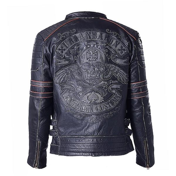 

men's leather & faux factory genuine cow skin skull motorcycle jacket jackets men motor male coat zh083, Black