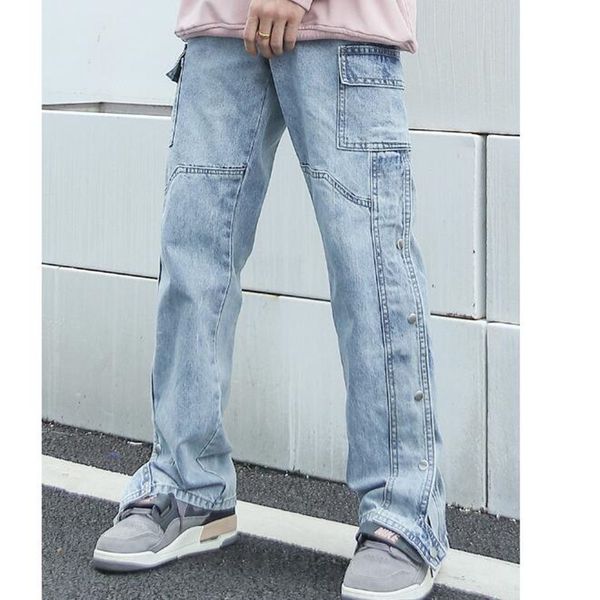 

mens hiphop streetwear designer jeans men breasted quality pants, Blue