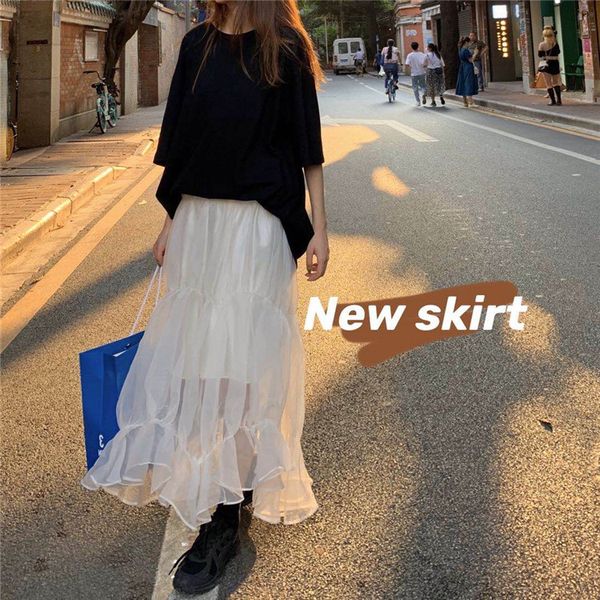 

skirt 2021 autumn winter mesh high waist slim temperament mid-length korean style women's, Black