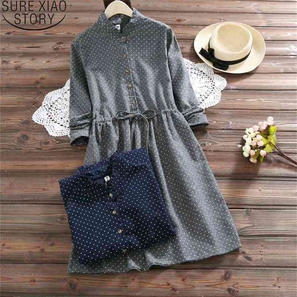 

spring autumn women dresses stand collar elbise long sleeve vintage dress polka dot printed femininos vestidos 7423 50 210506, Black;gray