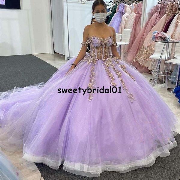 

vestidos de xv aÃ±os 2021 lavender off shoulder quinceanera dress with 3d floral applique pageant abiti da cerimonia, Blue;red