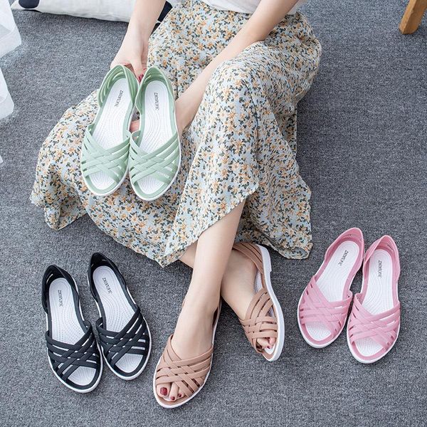 

sandals zuzi 2021 women's summer hollow breathable beach shoes fashionable outer wear hole ladies flat mother, Black