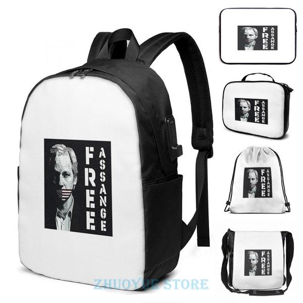 

backpack funny graphic print julian assange usb charge men school bags women bag travel laptop