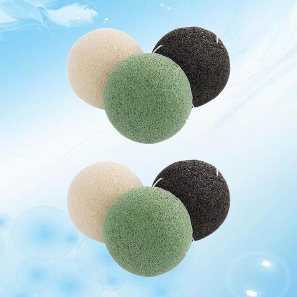 

3pcs round shaped konjac sponges face washing puff natural facial care cleansing sponge (black green purple)1