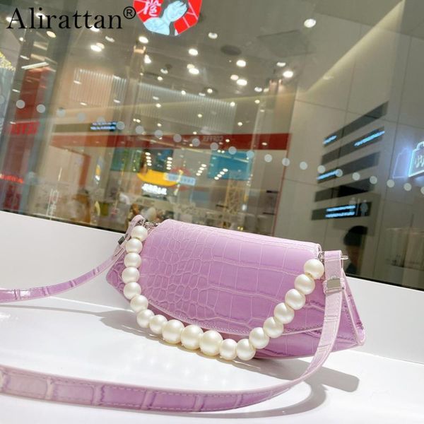 

evening bags crocodile pattern pu leather crossbody for women 2021 fashion brand ladies pearl chain handbag wallet shoulder bag