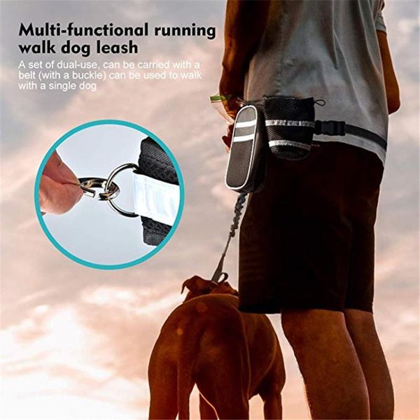 

reflective pet dog leash adjustable retractable hands lead rope with waist belt jogging elastic training leashes collars &