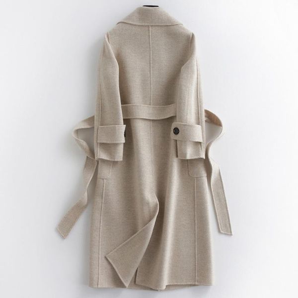 

women's wool & blends 100% coat female autumn winter jacket women double side woolen coats korean long jackets chaqueta mujer my, Black