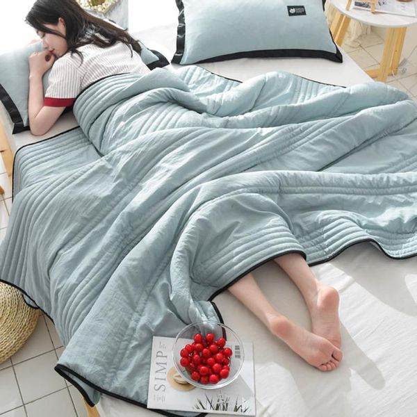 

comforters & sets four seasons thin stripe air condition cool quilt bedding set single double breathable sofa office travel quilts throw bla