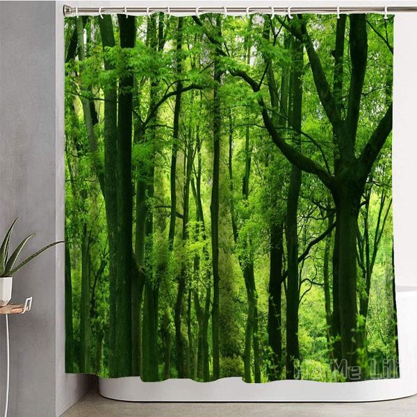 

shower curtains green forest summer bath waterproof polyester