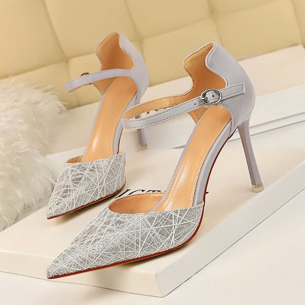 

sandals women summer 8.5cm high heels prom lady sequins glitter mesh pumps female valentine gold silver strap shoes o1v3, Black
