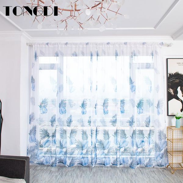 

curtain & drapes tongdi white tulle printing elegant floral leaves transparent home decoration for kitchen parlour living room bedroom