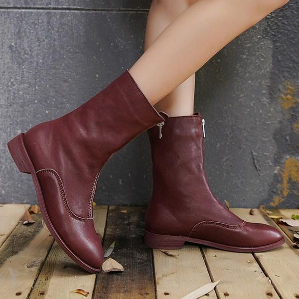 

boots big size 9 10 11 12 round-headed pure salad zipper flat-bottomed, Black