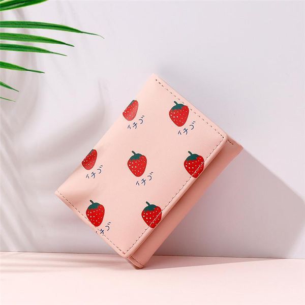 

korean fresh fruit women pu leather standard short wallet girls coin purse key for female daily clutch purses wholesale, Red;black