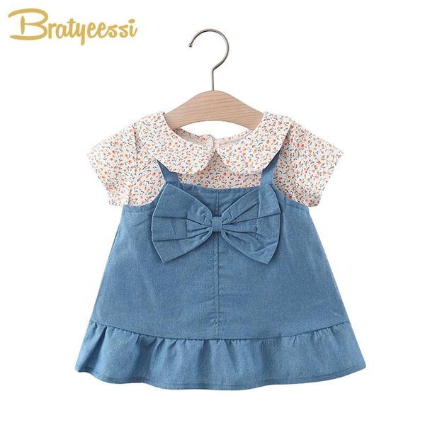 

girl's dresses one piece baby summer dress denim princess for girls clothes big bow toddler beach travel, Red;yellow
