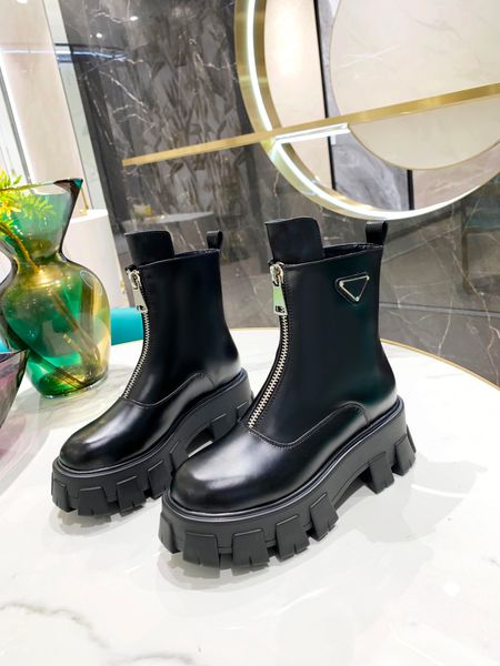 

autumn winter martin boots designer woman thick soled zipper boot 100% soft cowhide lady platform casual shoe leather fashion high3141, Black