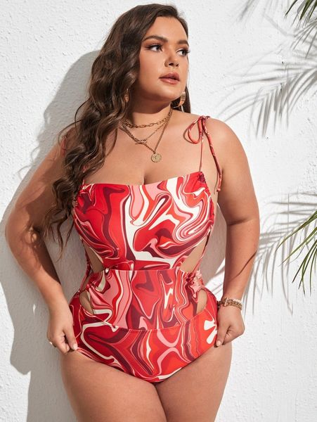 

plus abstract fluid pattern one piece swimsuit s1lq#, Black