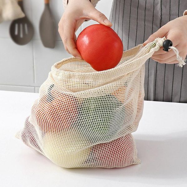 

storage bags shopping bag vegetable fruit mesh pouch kitchen grocery basket reusable produce eco-friendly food organizer 3pcs/lot