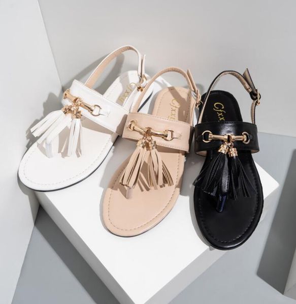 

personality trendy fringed flat-heel women's sandals fashion metal flat-bottom women's sandals, Black