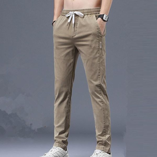 

men's pants jogging casual pencil clothing drawstring korean fashion men trousers 2021 summer thin slim fit brown black