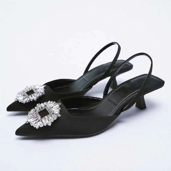 

zar# fairy feng shui diamond elegant temperament wedding sho 2021 high-heeled single cat heel pointed muller sandals