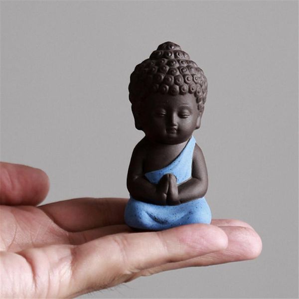 

small buddha statue monk figurine india yoga mandala tea pet purple ceramic crafts decorative ornaments objects & figurines