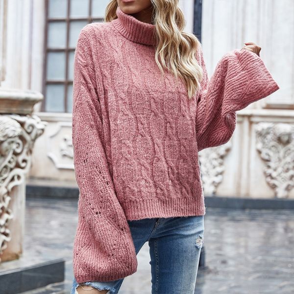 

turtleneck knitted sweater pullovers flare sleeve mohair crop sweater autumn winter vintage casual pink sweater 210415, White;black