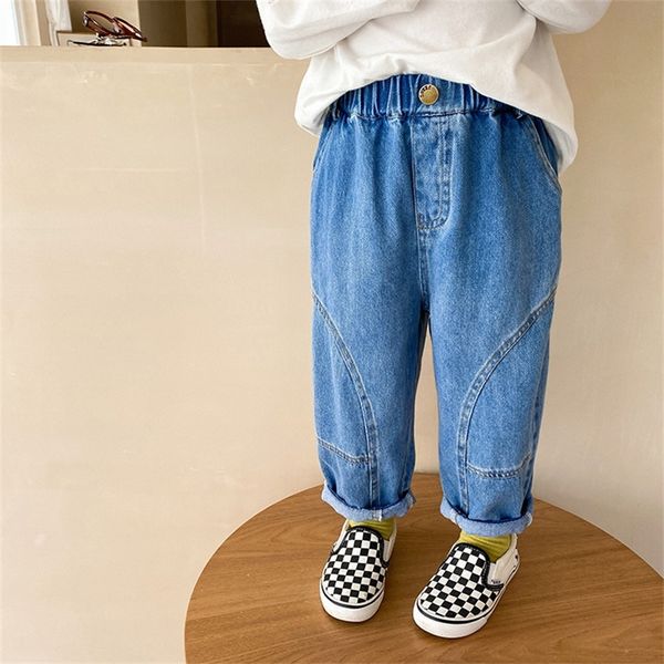 

boys fashion autumn patchwokr jeans kids washed cotton all-match denim pants 220222, Blue