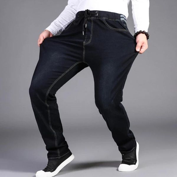 

men's jeans 2021 extra large size 32-50 stretch waist high designer drawstring straight casual plus 7xl, Blue