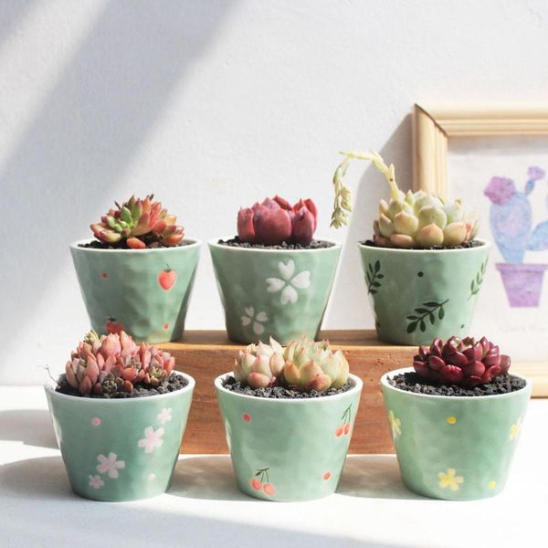 

planters & pots mini ceramic succulent plant pot handmade green porcelain deskplanter office home decor flower bonsai