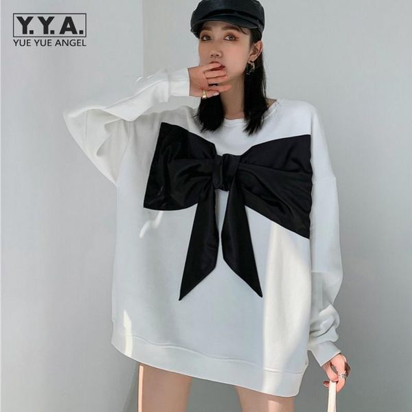 

kawaii bowknot white pullover sweatshirt women t shirts loose fit long sleeve casual shirt fashion female streetwear tees women's t-sh